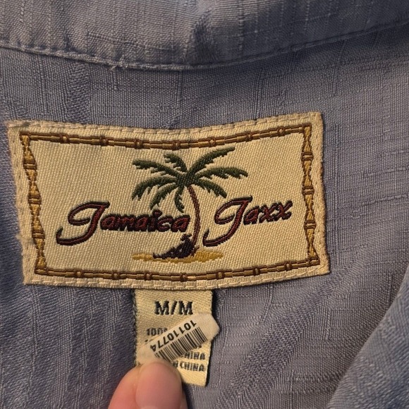 Jamaica Jaxx Mens M Medium Blue Tropical Leaf Print Short Sleeve Button Up Shirt - Picture 3 of 4